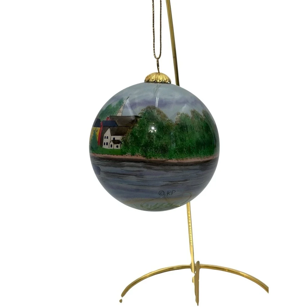 Marsha York Hand Blown & Eglomise Hand Painted XMas Ornament - Portsmouth, NH